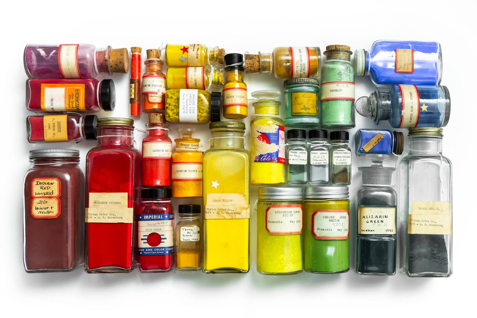 Jars of colored pigments