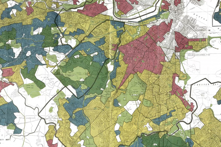A map of boston with the segregated neighborhoods highlighted.
