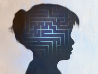 An illustration of a child's head with a maze in it